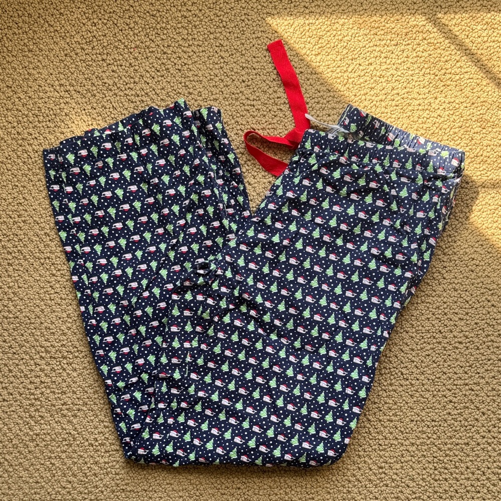 Vineyard Vines Women's Navy Holiday Print Pajama Pants with Red Waist Tie